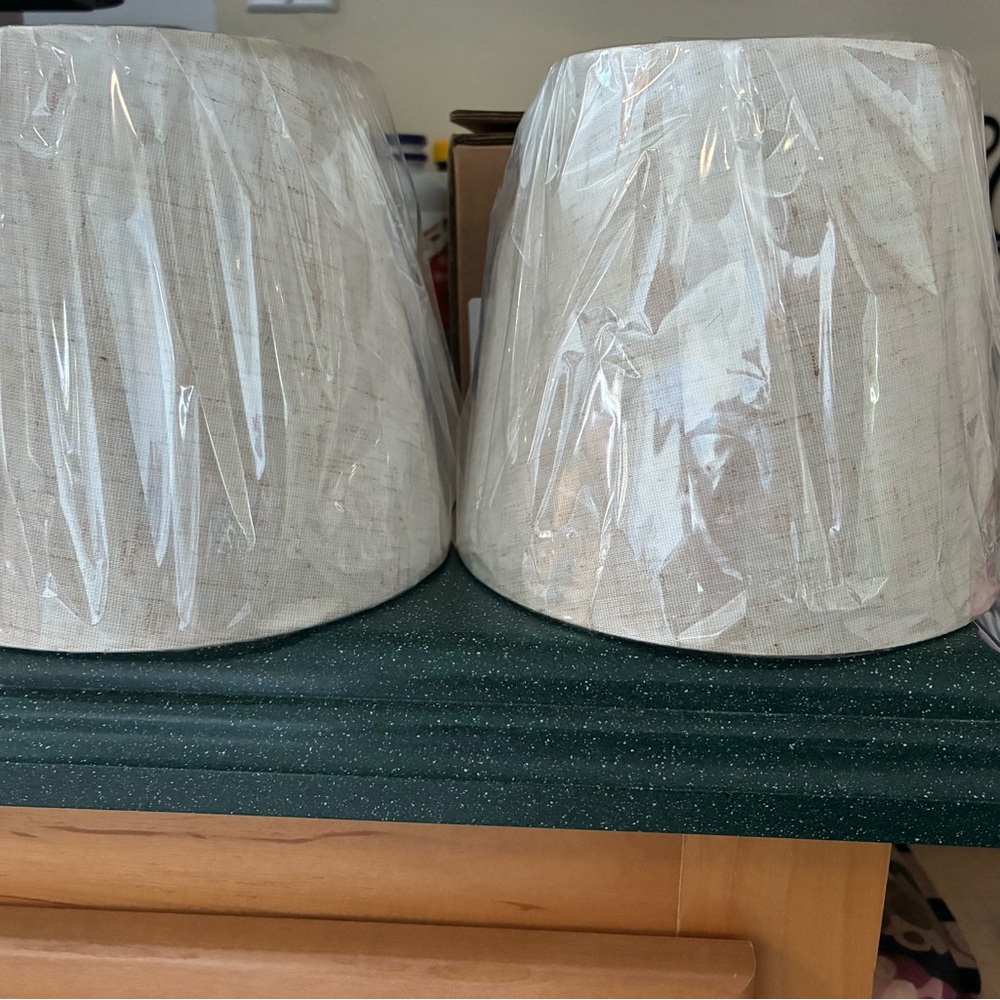 Set of Two Cream Lamp Shades with specks of brown in background. New/mini